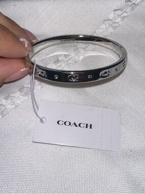 Coach Silver Logo Accent Bangle Bracelet